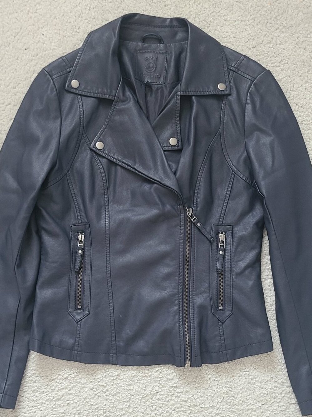 Max Studio Vegan Faux Leather Midnight Blue Motorcycle Jacket - Size Medium